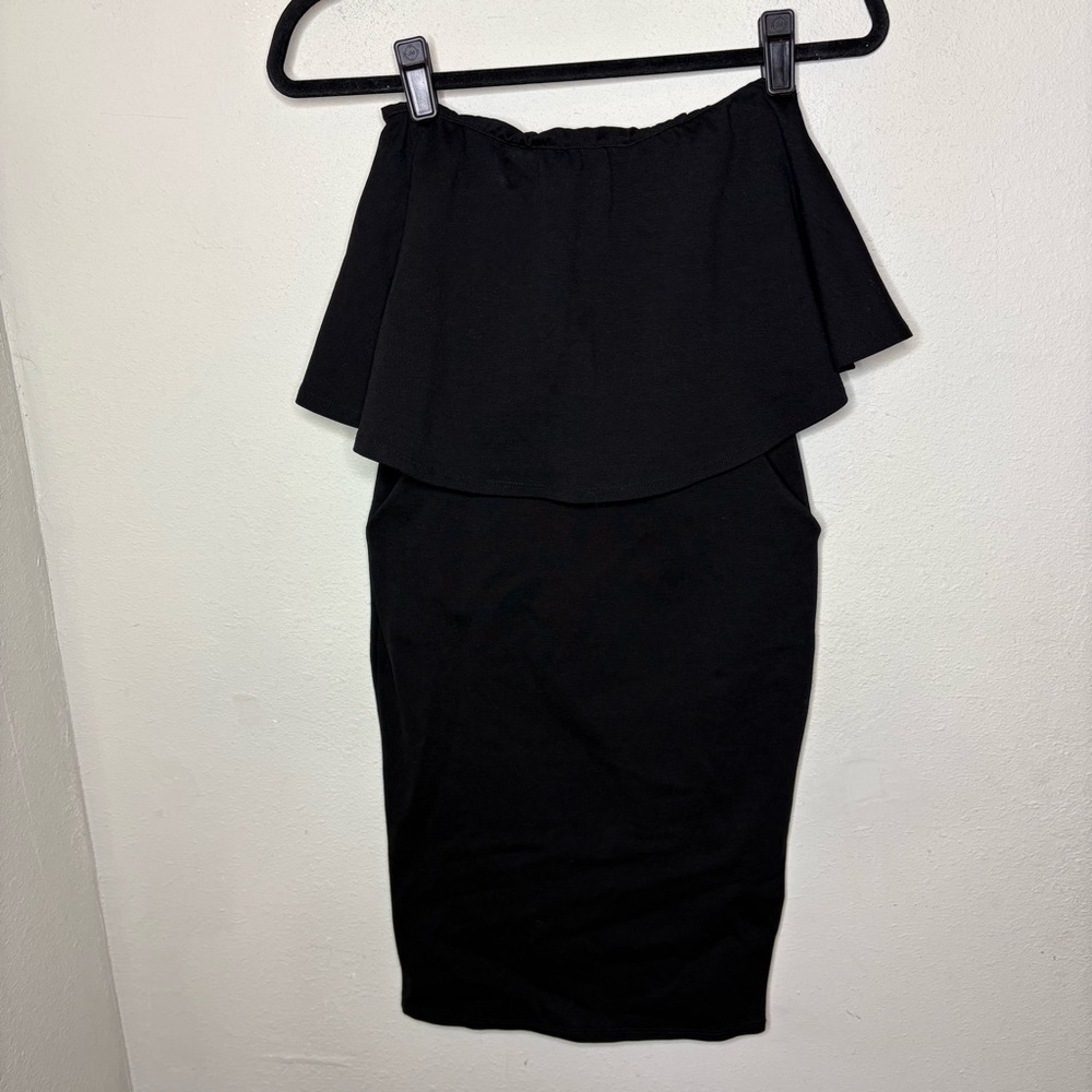 Black Strapless Ruffle Bodycon Dress Size Medium